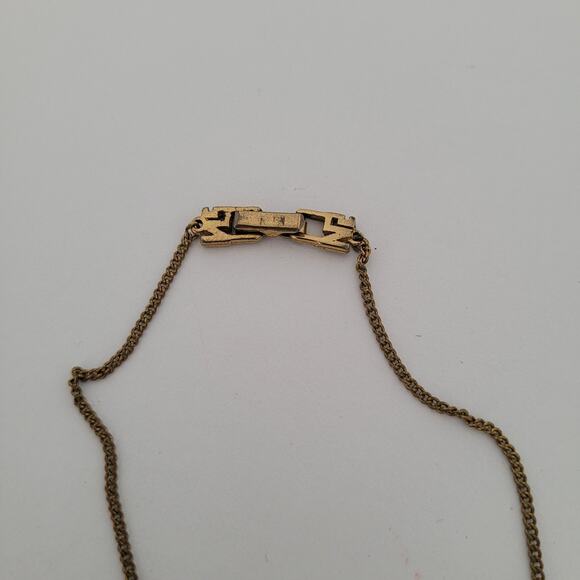 Vintage Nina Ricci NR Lock Pendant Necklace Reighstones 15” Gold Tone Chocker - Picture 4 of 7